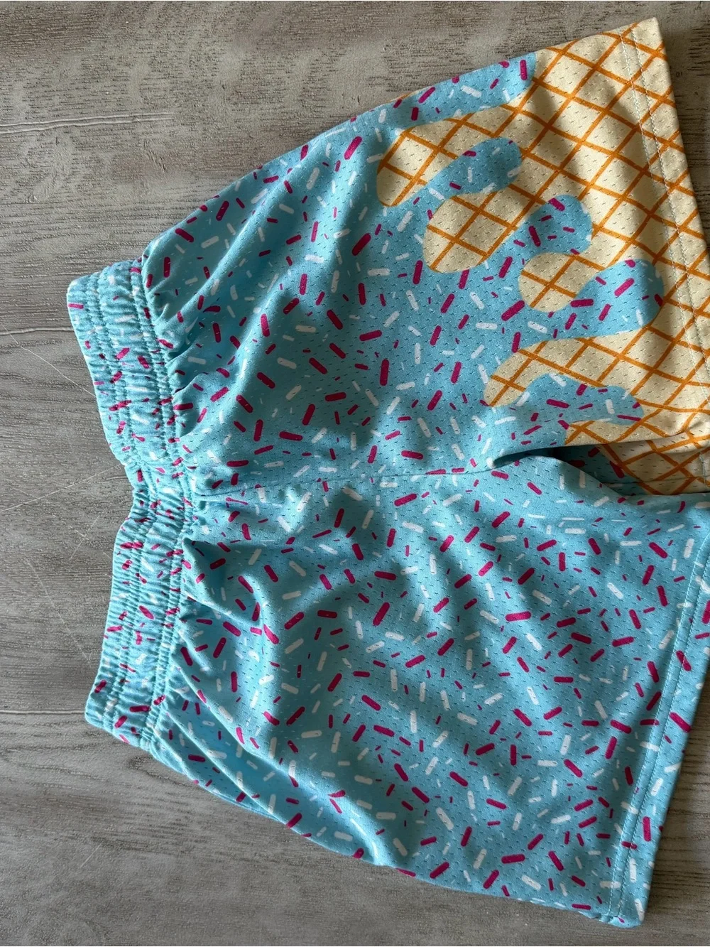 Kids Blue Sprinkle Print Swim Shorts with Ice Cream Cone Graphic